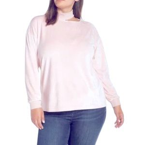 NWT Vince Camuto Cream Velvet Mock Cut Out Neck Long Sleeve Sweatshirt Top